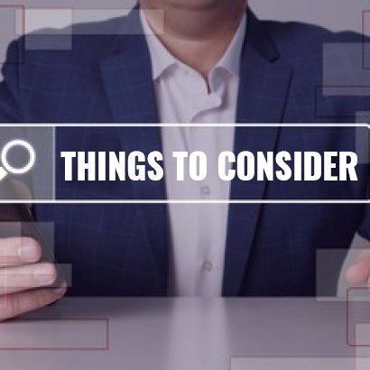 Business professional and warehouse worker evaluating key considerations for making international supplier payments, with overlay text reading “Things to Consider.”
