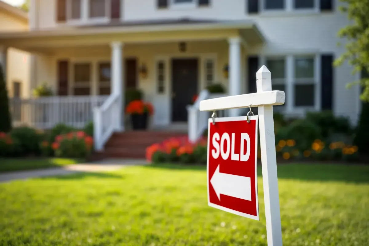 Sold sign outside residential home representing completed property sale and international fund transfer
