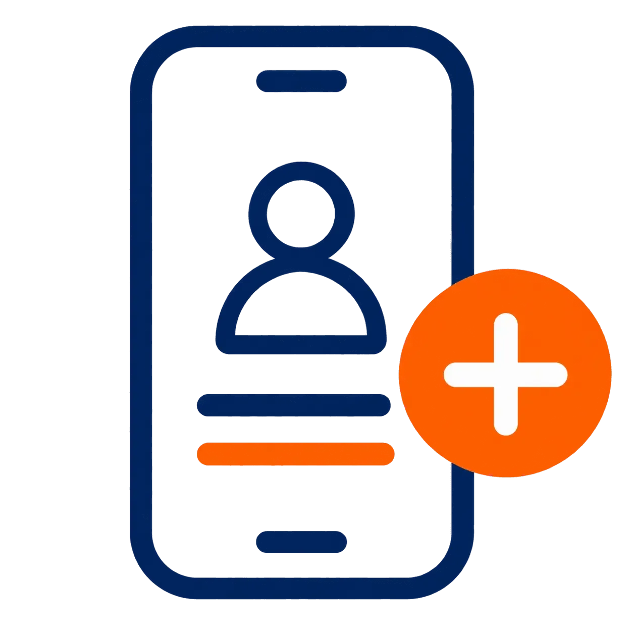 Mobile phone with user profile and plus symbol