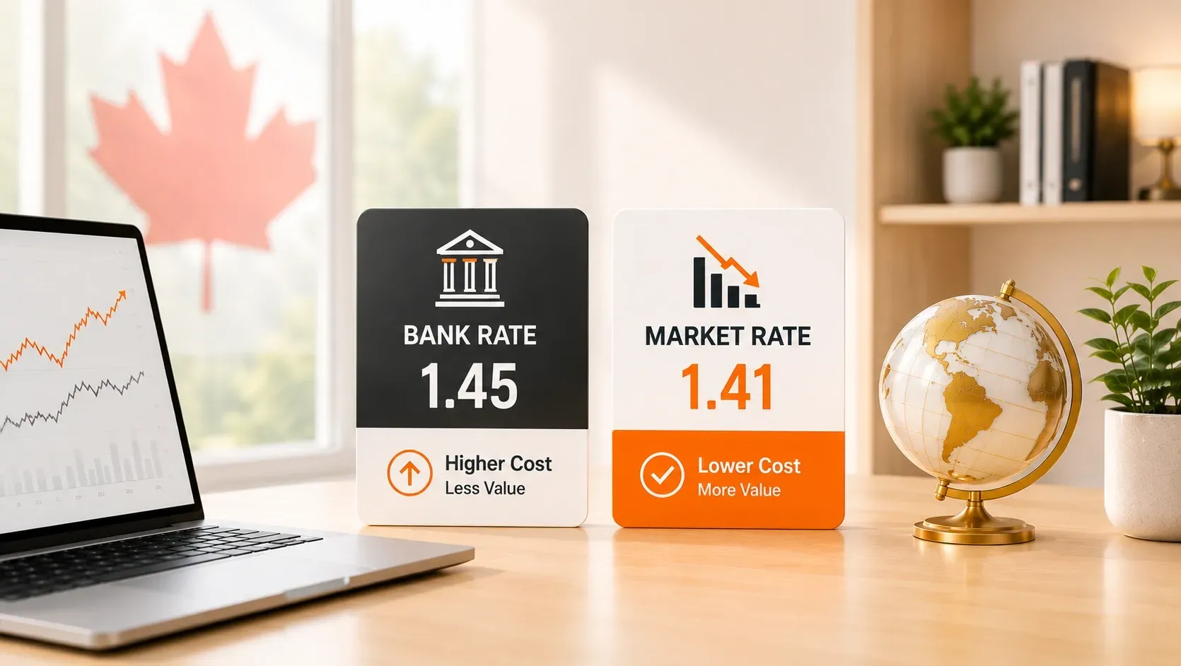Comparison of bank exchange rates and FX provider rates highlighting the higher costs businesses often pay with traditional banks.