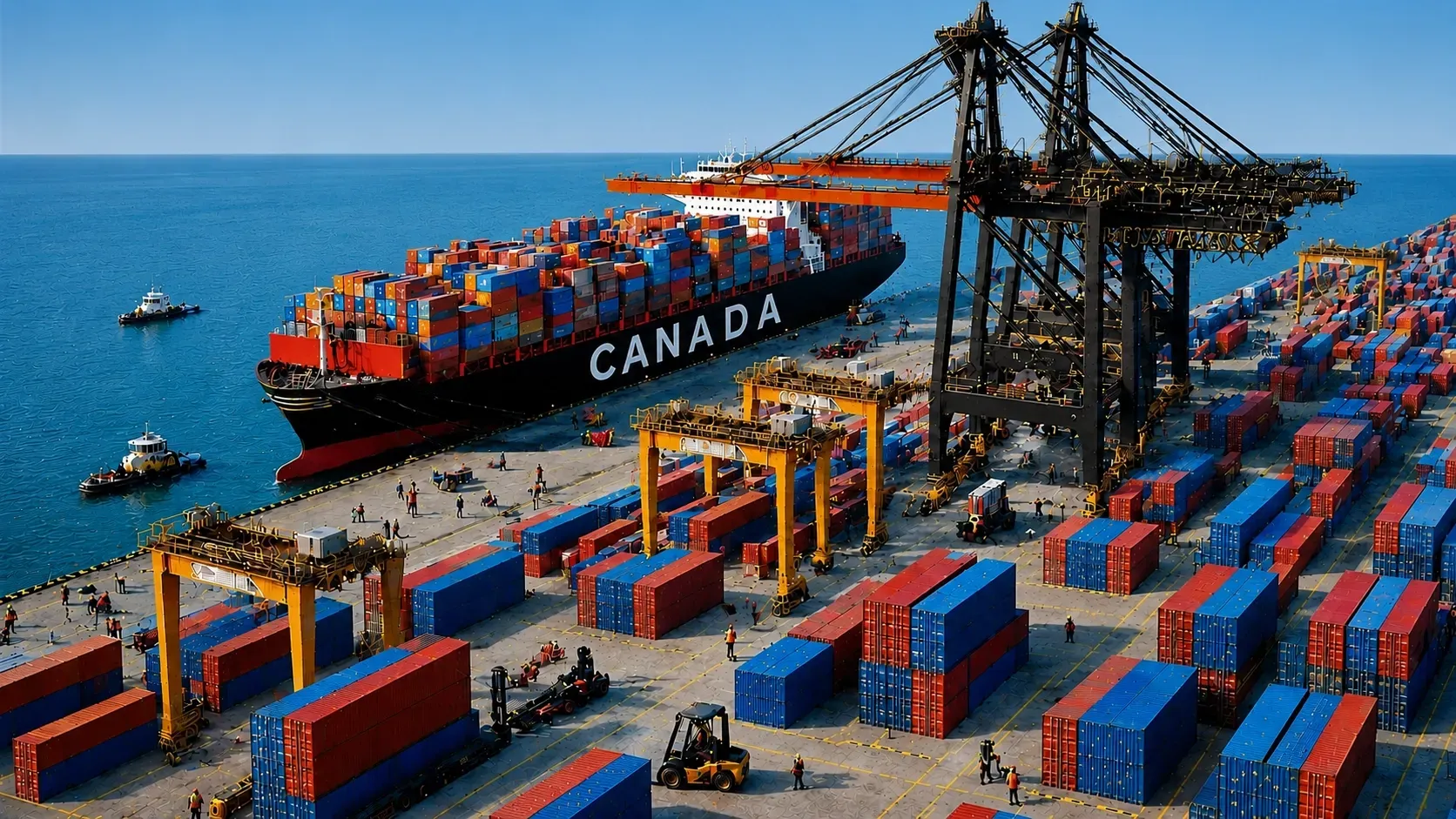 Canadian container ship and cargo terminal illustrating the best way to pay overseas suppliers from Canada.