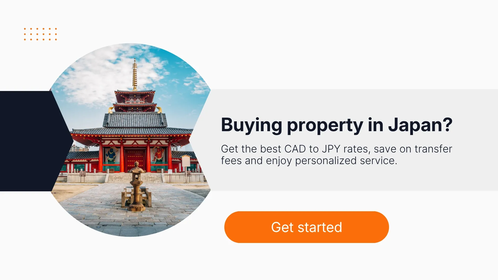 Striking traditional pagoda surrounded by trees in Japan under a bright sky, symbolizing Japan’s unique cultural appeal for Canadians exploring real estate opportunities. Investors can benefit from competitive CAD to JPY exchange rates and secure, low-fee transfers when buying property in Japan with MTFX.