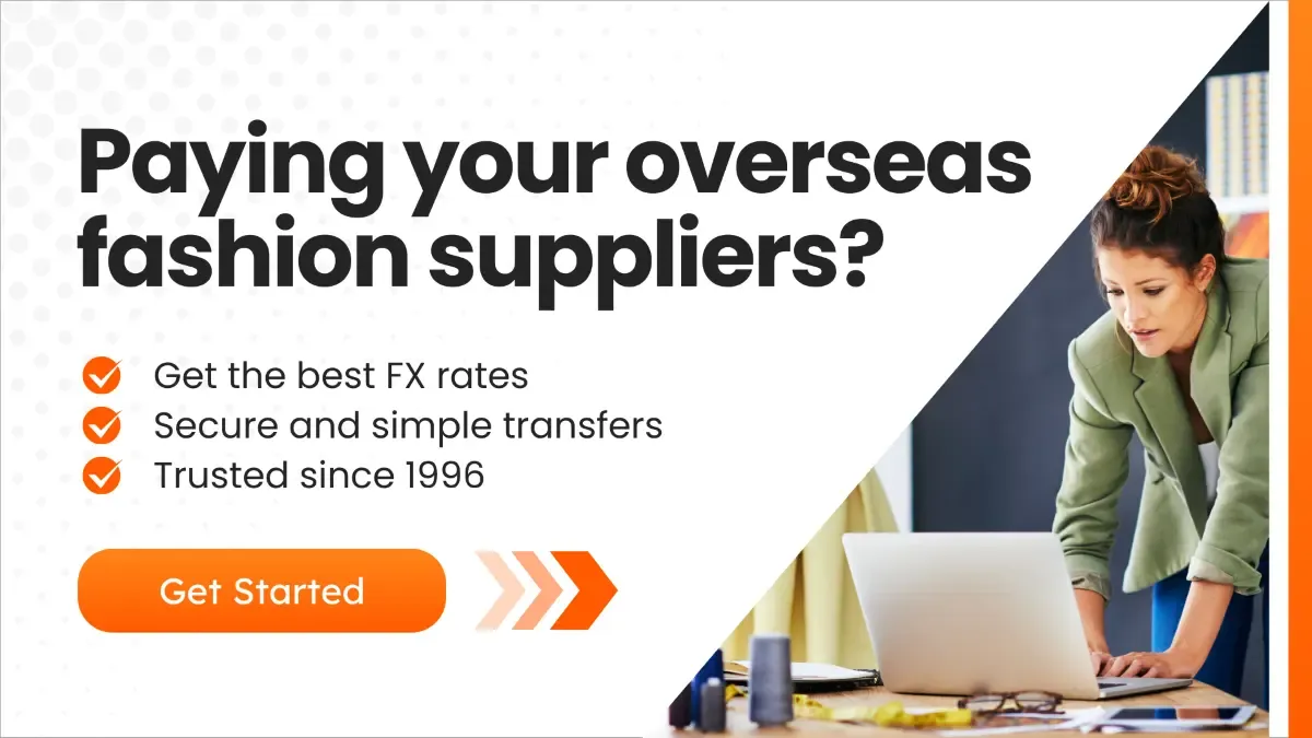 CTA Visual showing a woman in a fashion company working on a laptop.