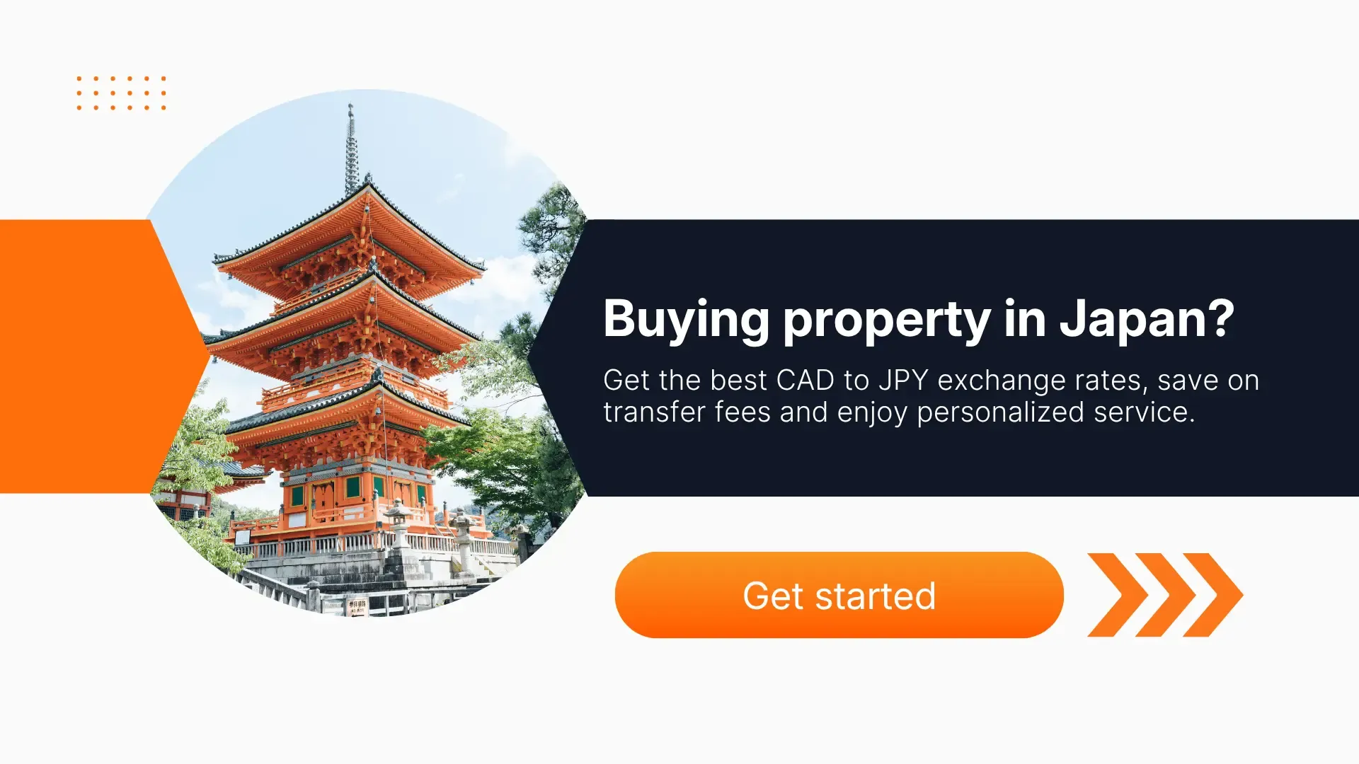 Striking traditional pagoda surrounded by trees in Japan under a bright sky, symbolizing Japan’s unique cultural appeal for Canadians exploring real estate opportunities. Investors can benefit from competitive CAD to JPY exchange rates and secure, low-fee transfers when buying property in Japan with MTFX.