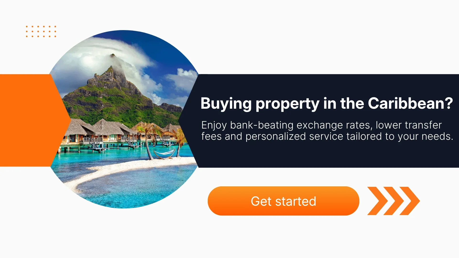 Overwater villas and turquoise waters in the Caribbean, ideal for Canadians buying property overseas and saving on foreign exchange rates and transfer fees with MTFX.