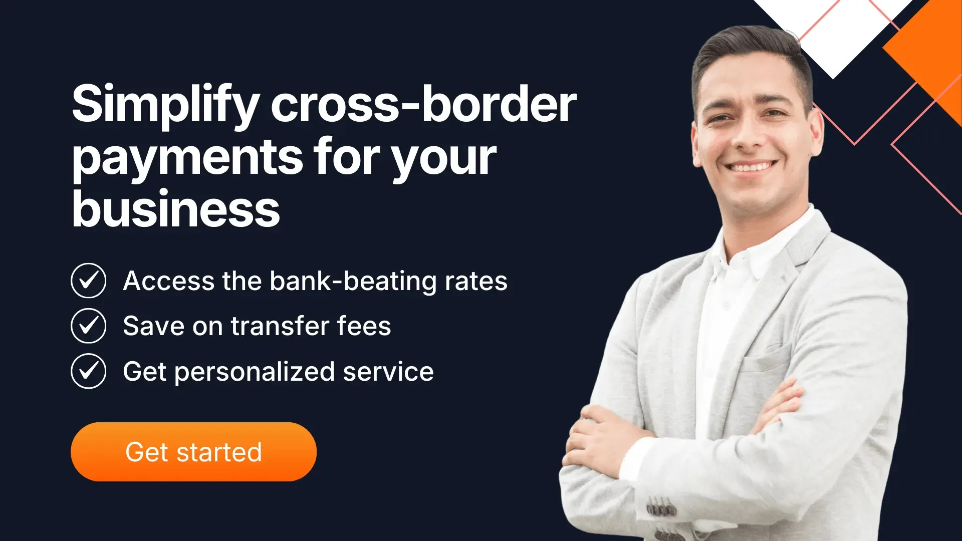 Marketing graphic from MTFX encouraging companies to streamline international business transfers, with tips on saving fees and accessing better exchange rates.