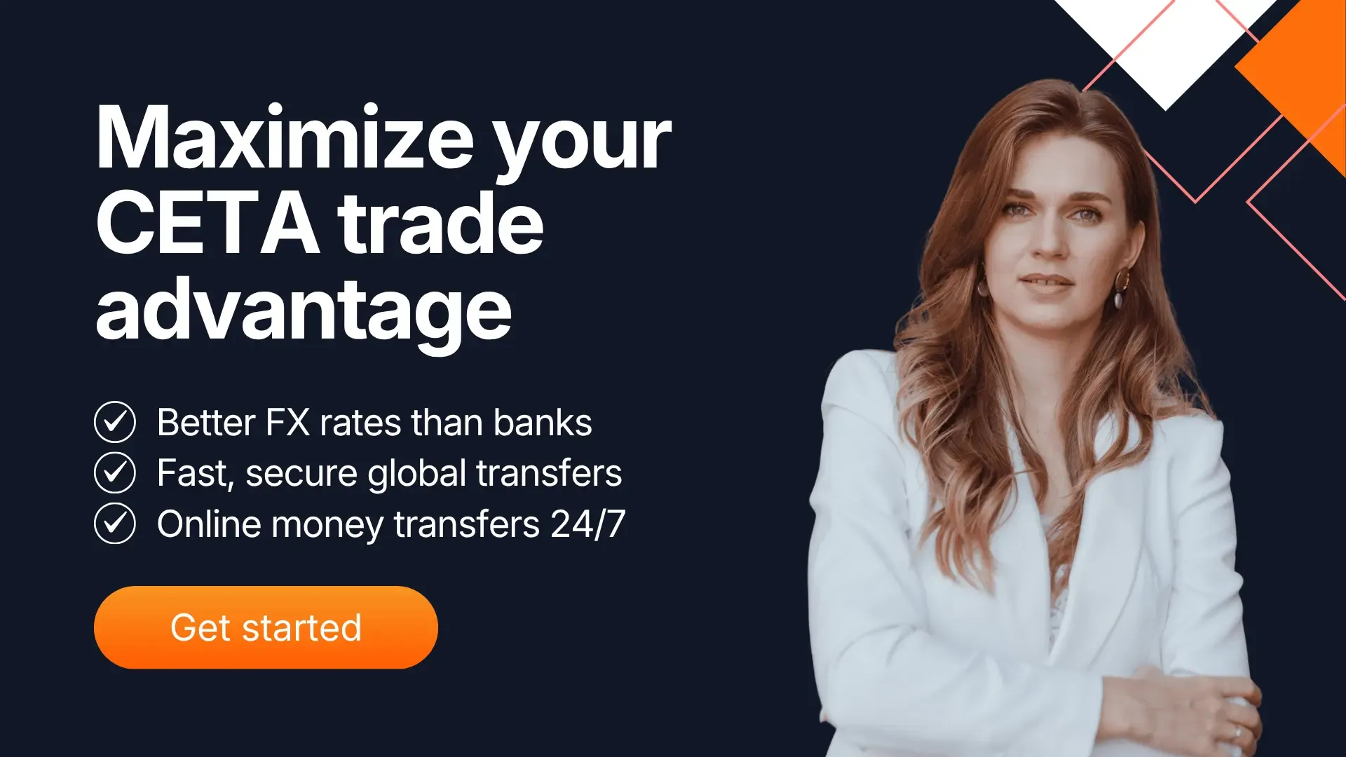 MTFX banner promoting smarter money transfers for Canadian exporters under CETA, emphasizing better FX rates, fast global payments, and 24/7 online transfers.