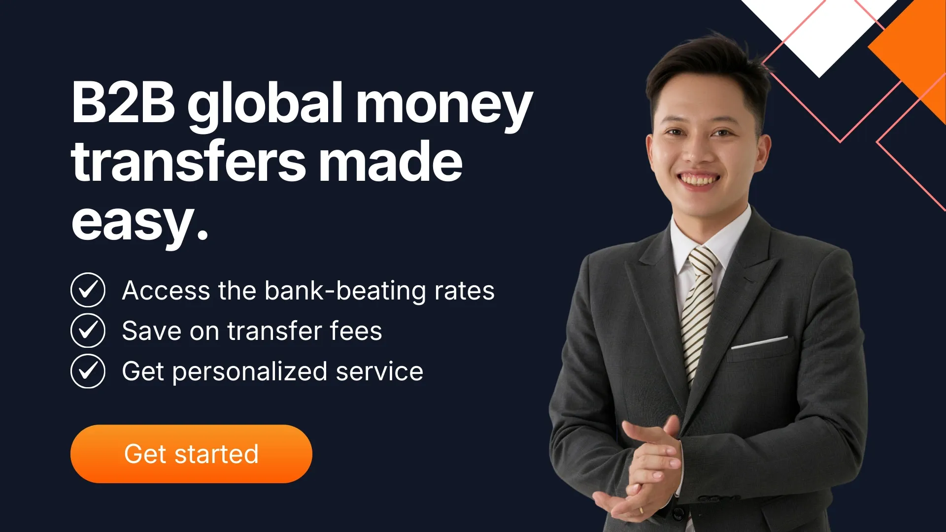 Banner showcasing MTFX’s global B2B money transfer benefits, including lower fees, better rates, and personalized support.