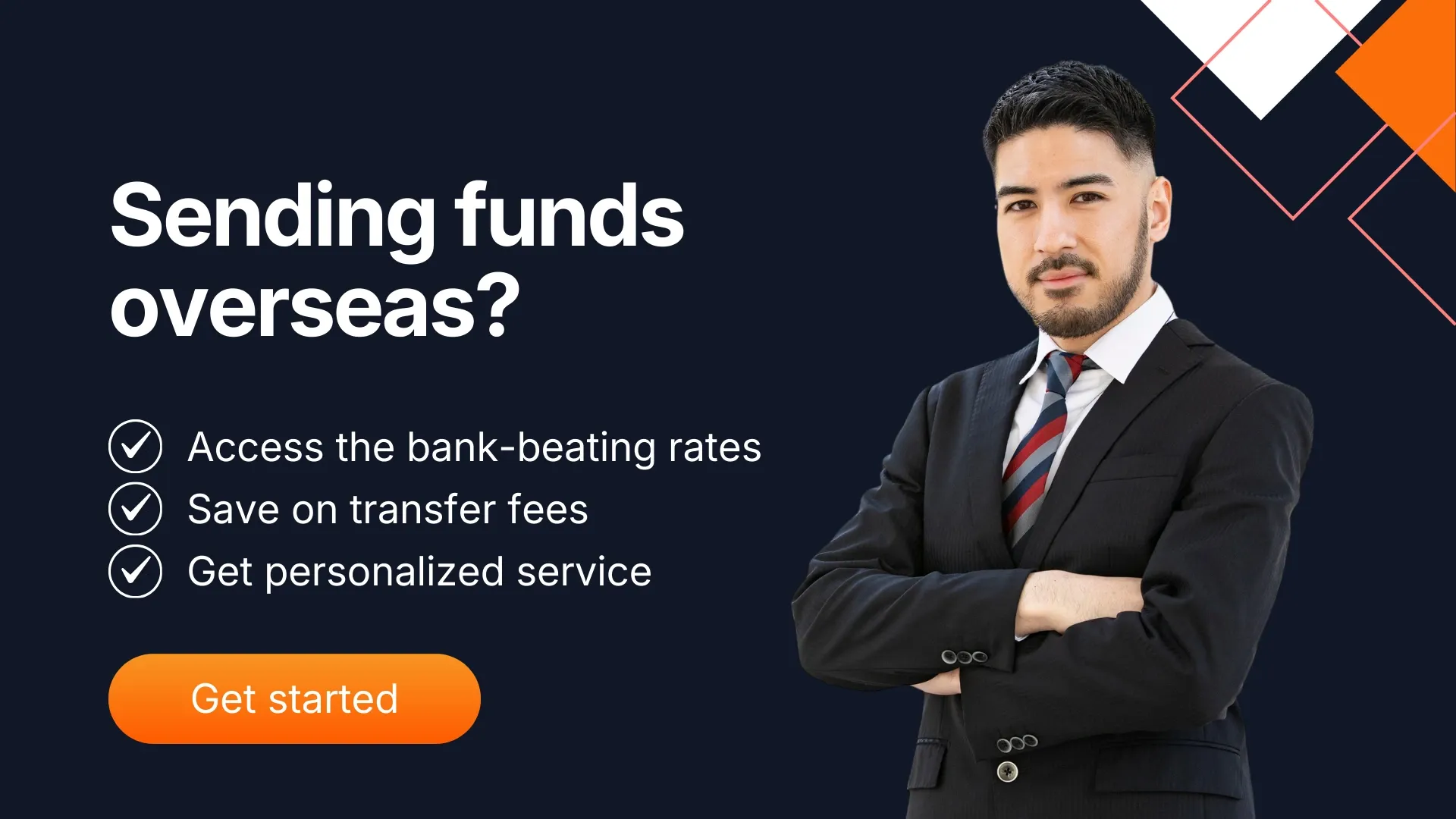 Banner promoting MTFX’s bank-beating exchange rates for businesses, featuring a CTA button to compare rates.