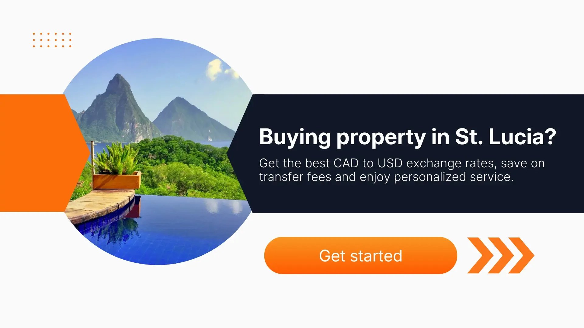 Luxury hillside villa with ocean views in St. Lucia, representing overseas property purchases and CAD to USD transfers for Canadian buyers