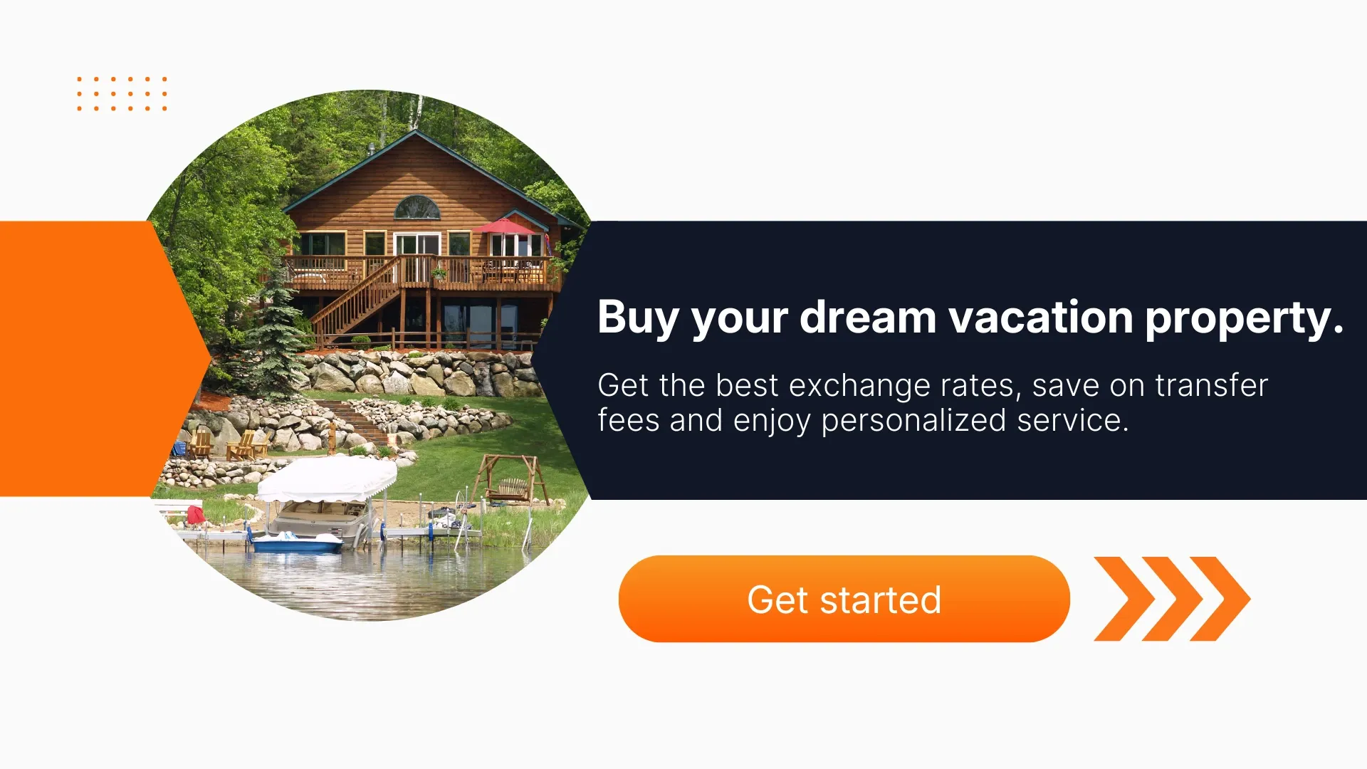 MTFX promotional banner highlighting buying a dream vacation property with competitive exchange rates, lower transfer fees, and personalised support.