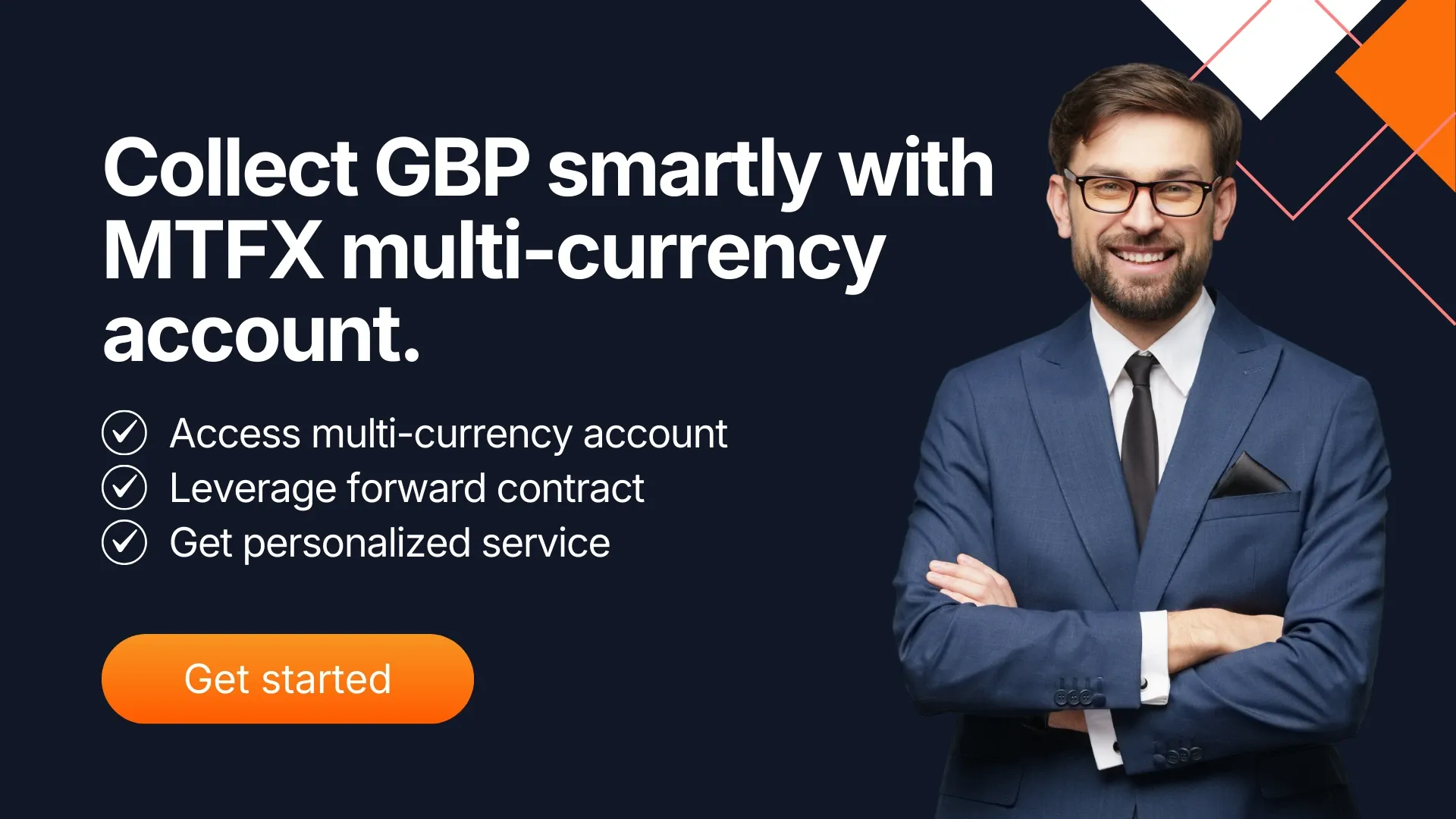 MTFX banner encouraging Canadian businesses to collect GBP smartly with a multi-currency account and avoid GBP to CAD conversion fees.