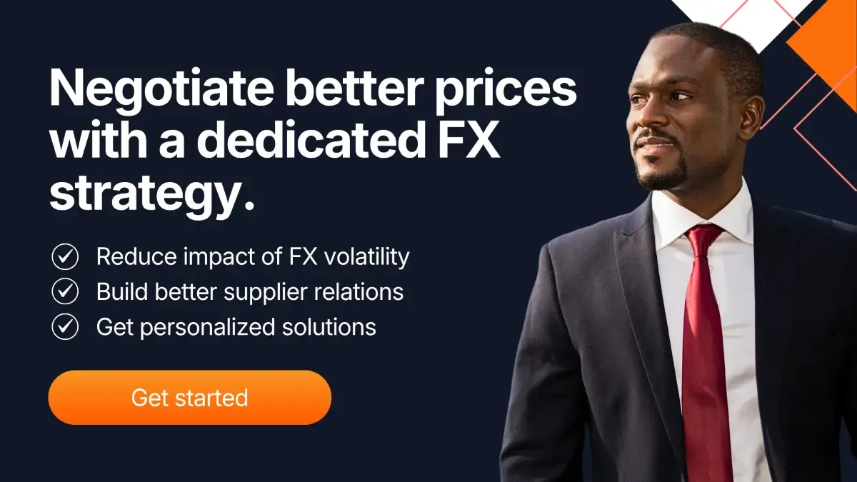 Business professional representing dedicated FX strategy, showcasing solutions to reduce currency volatility, improve supplier relationships, and optimize international payments.