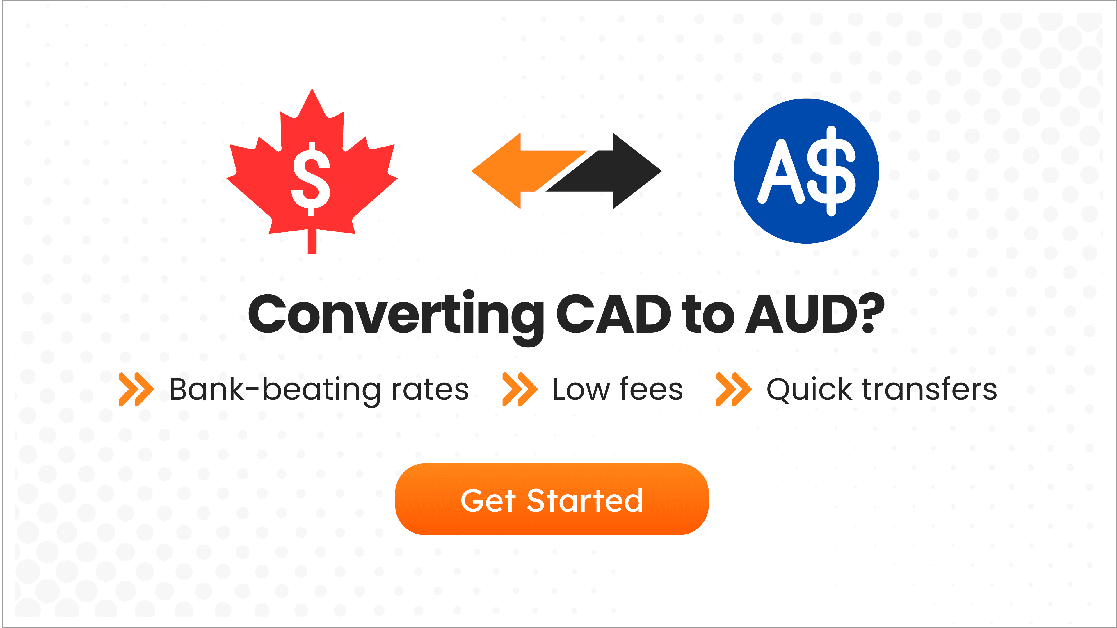 CTA Visual showing CAD and AUD currency symbols and saying "Converting CAD to AUD?"
