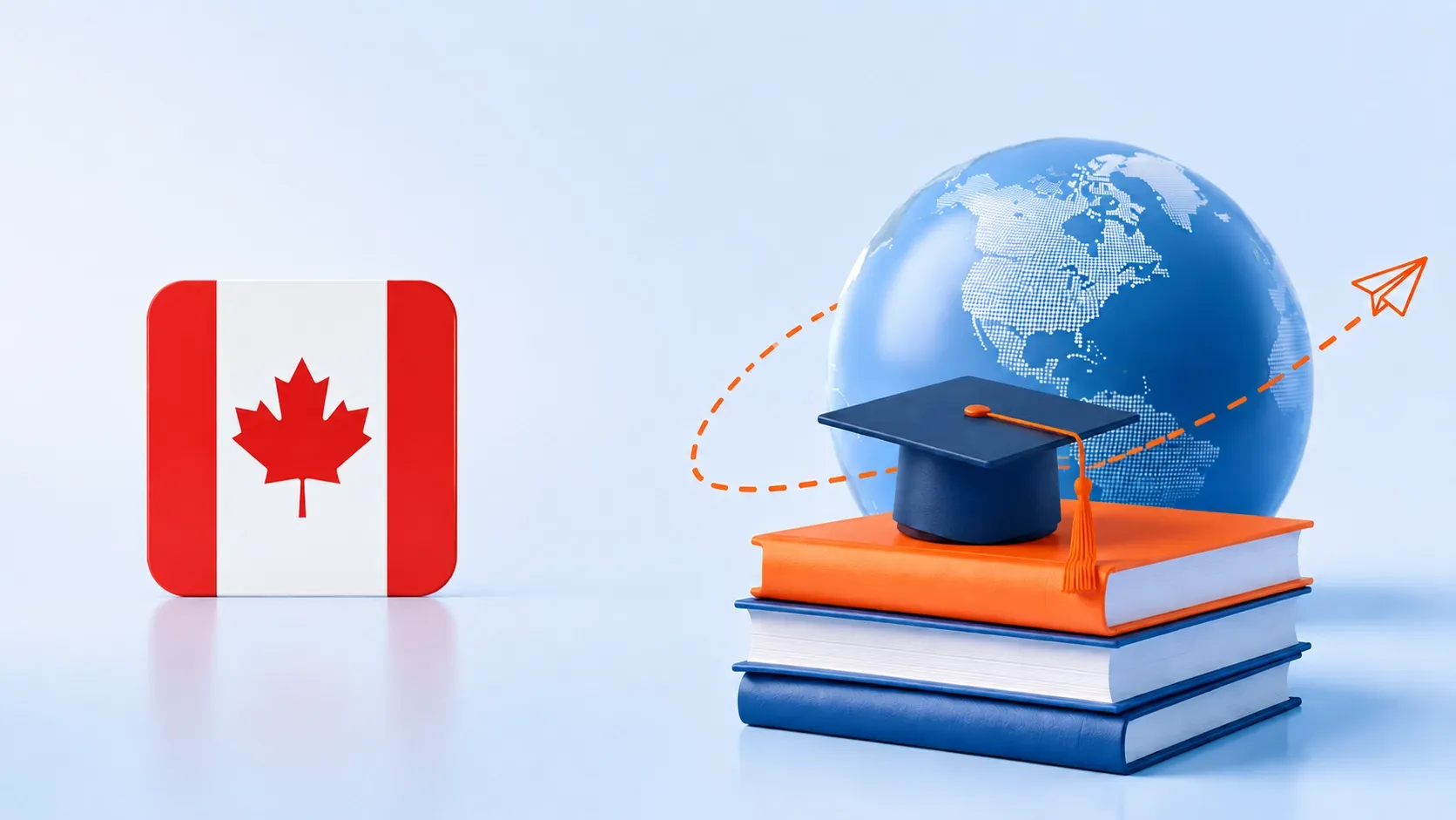 Canadian student tuition payment concept with global education elements, highlighting international money transfers, competitive exchange rates, and lower payment fees.