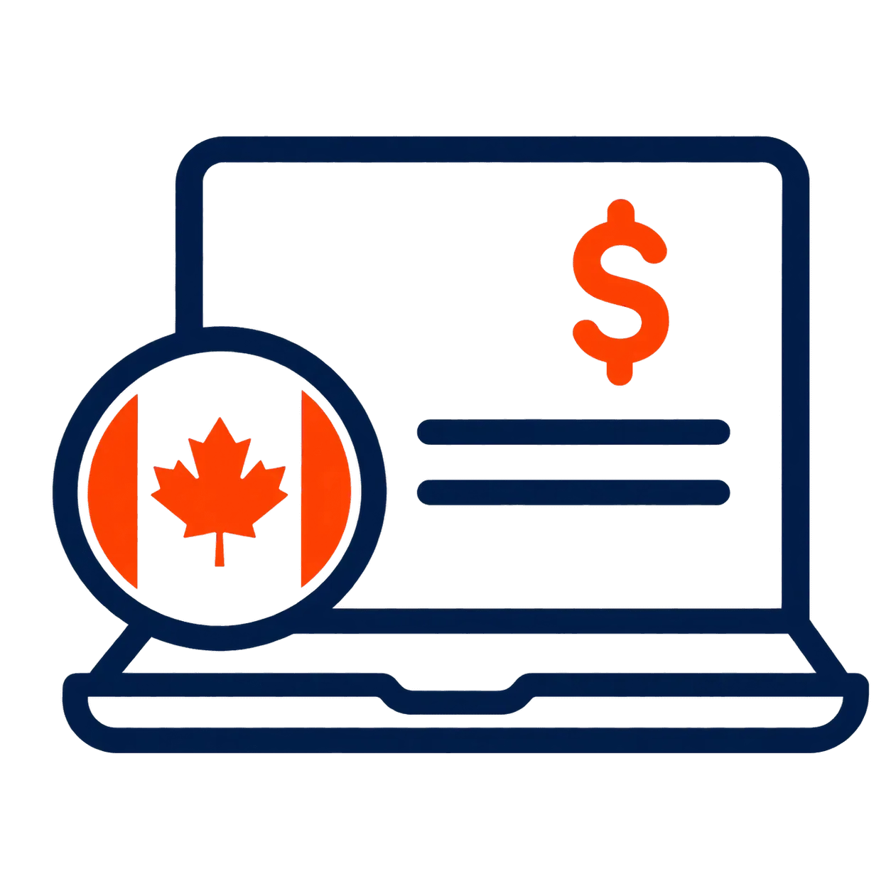 Laptop with Canadian flag and dollar symbol