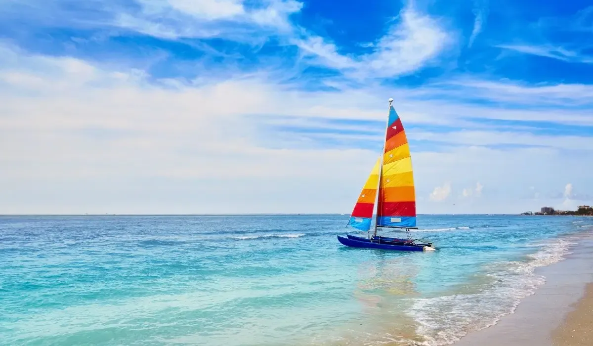 A scenic view of Fort Myers, Florida, showcasing palm-lined streets, waterfront promenades, and a vibrant downtown area under a clear blue sky.