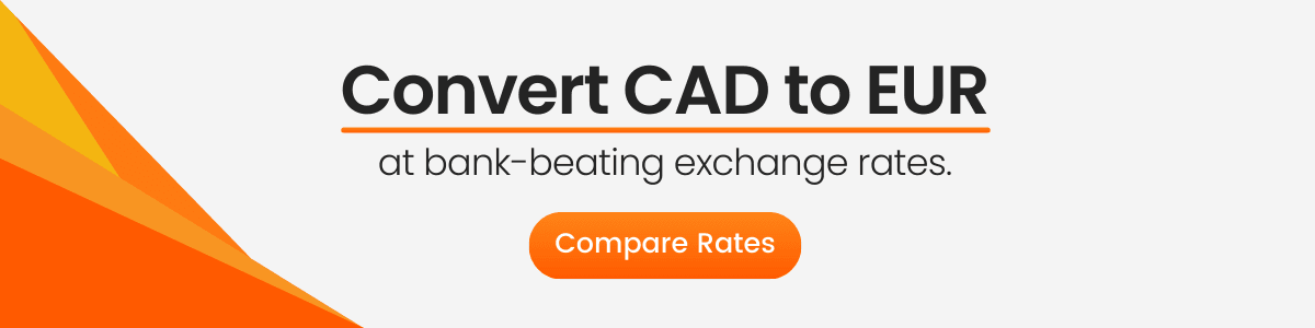 Banner displaying 'Convert CAD to EUR at bank-beating exchange rates'.