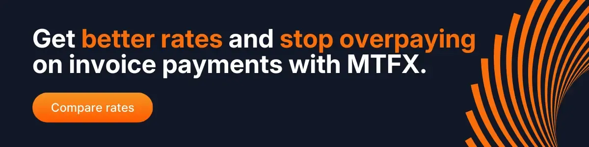 MTFX banner encouraging businesses to get better exchange rates and reduce costs on international invoice payments.