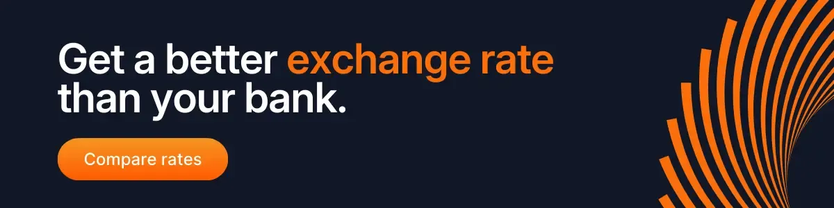 International money transfer banner showing better exchange rates than banks with compare rates button
