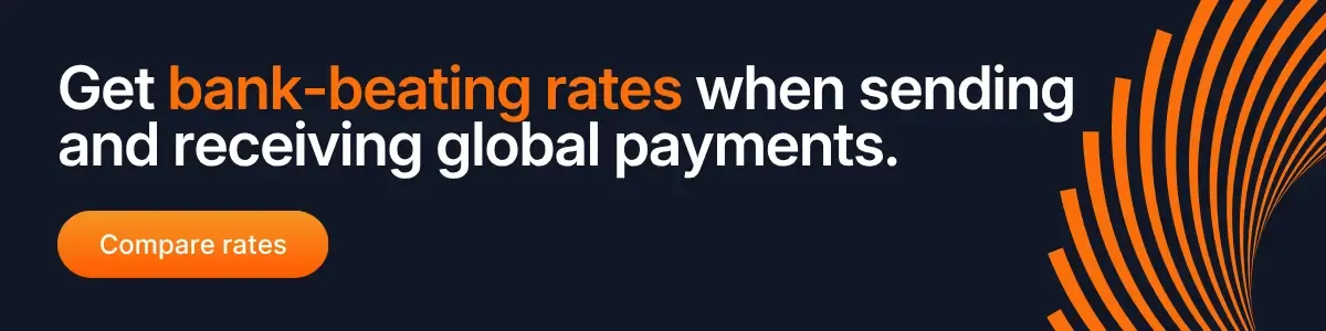 Promotional banner emphasizing bank-beating exchange rates for sending and receiving global payments with a compare rates call to action