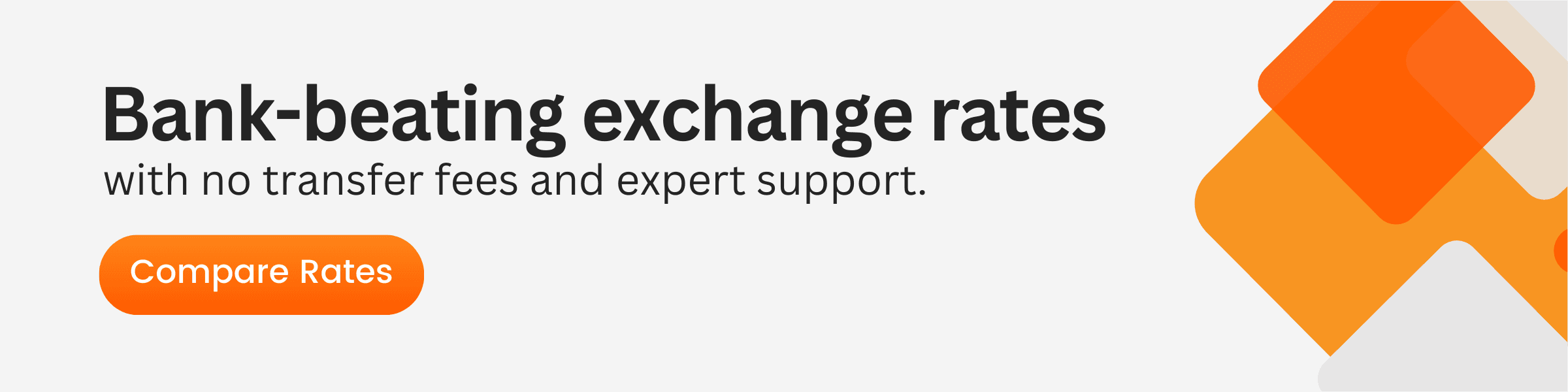 A banner ad advertising "Bank-beating exchange rates" with no transfer fees and expert support.