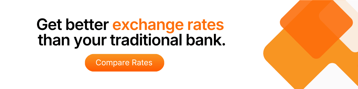 A banner promoting "better exchange rates" with a button. 