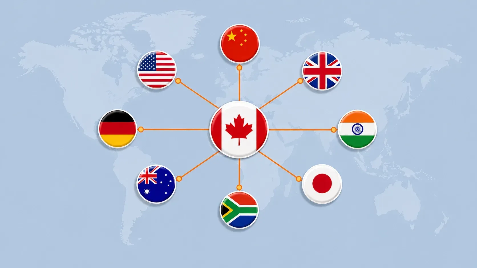 Global contractor payment network connecting Canada with international contractors across multiple countries.