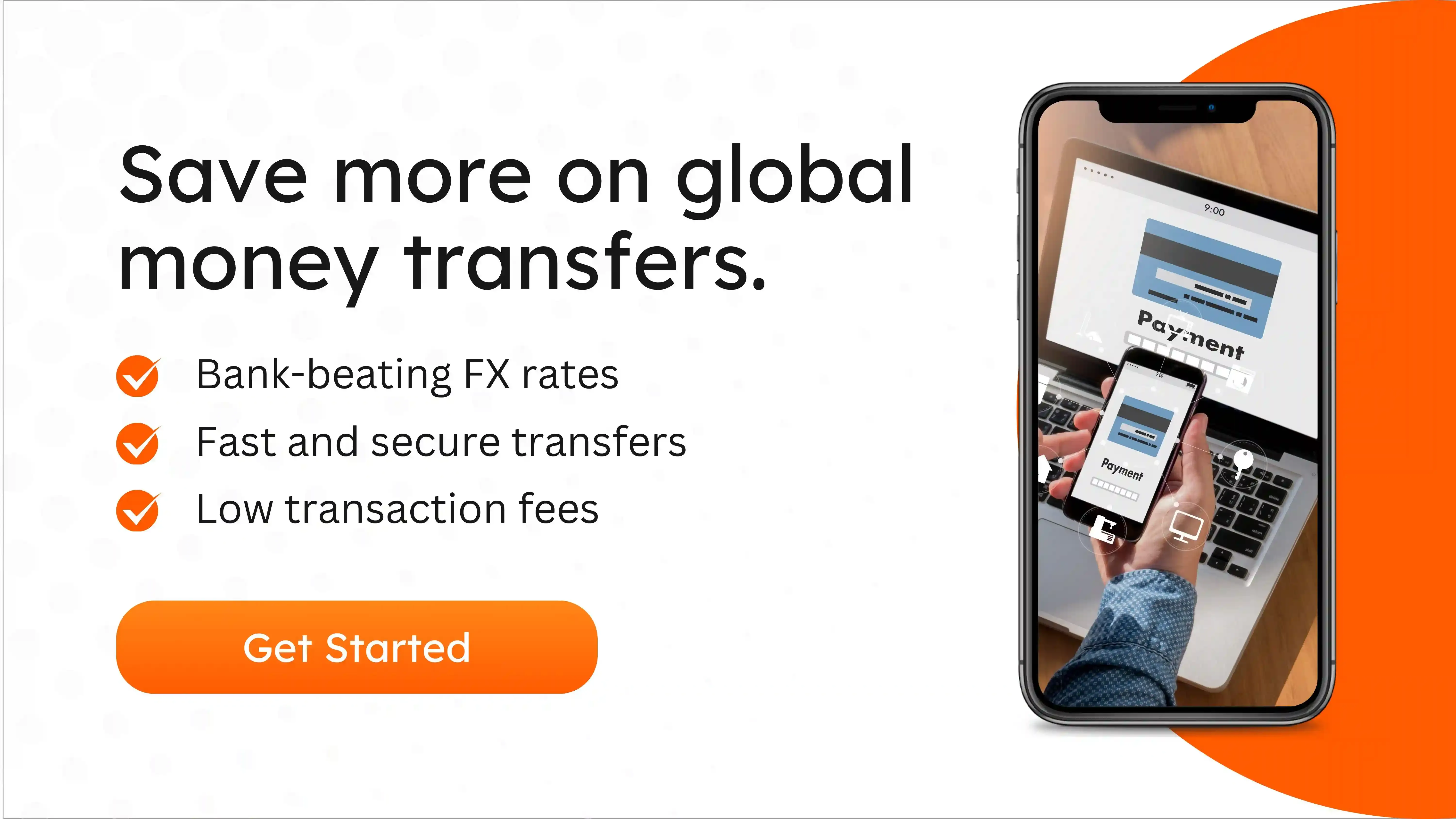 Mobile phone displaying online payment interface over a laptop, representing fast, secure, and cost-effective international transfers with MTFX.