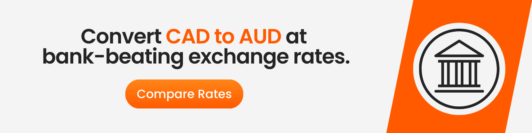 CAD to AUD currency exchange promotion banner with the text 'convert CAD to AUD at bank-beating exchange rates.'