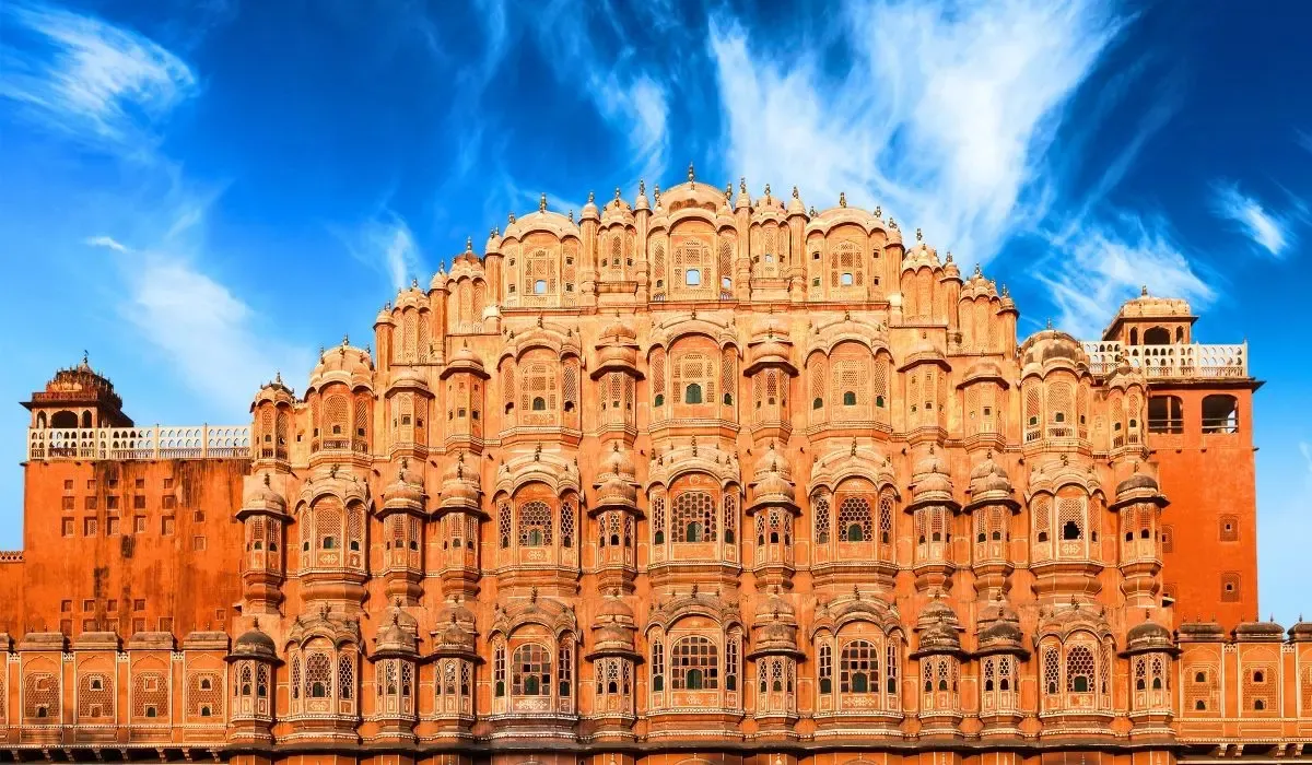 Ornate façade of Hawa Mahal in Jaipur, India, symbolizing vibrant real estate markets where Canadians can invest while securing the best CAD to INR exchange rates for property payments.