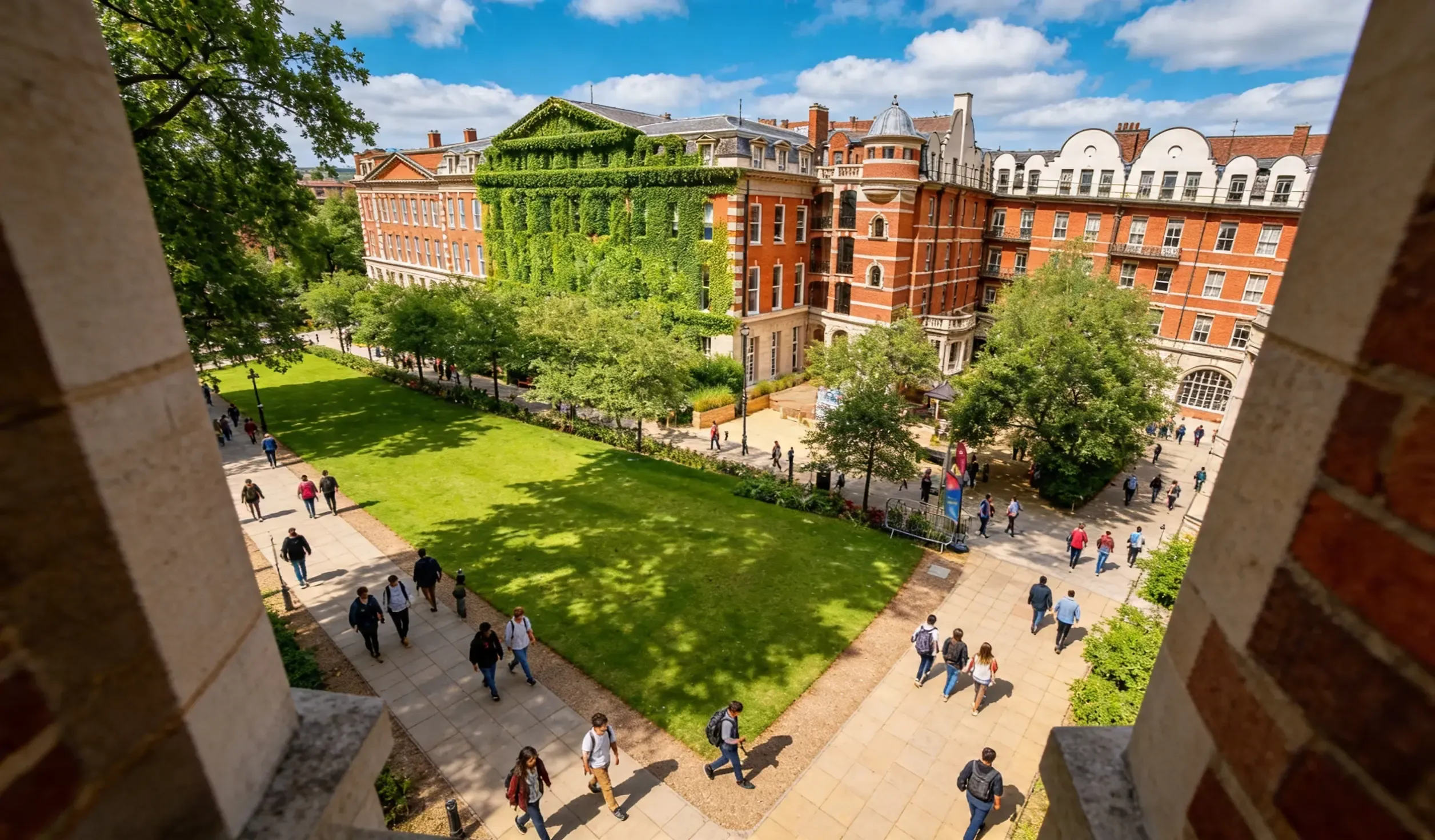 The riverside view of King's College London along the Thames, showcasing historic facades and city surroundings.