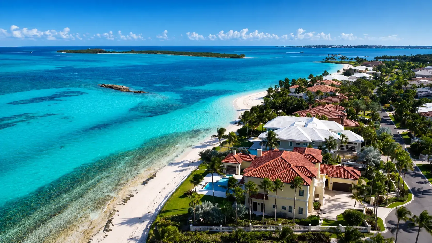 Luxury beachfront homes in the Bahamas, a popular destination for Canadians buying property in the Bahamas.