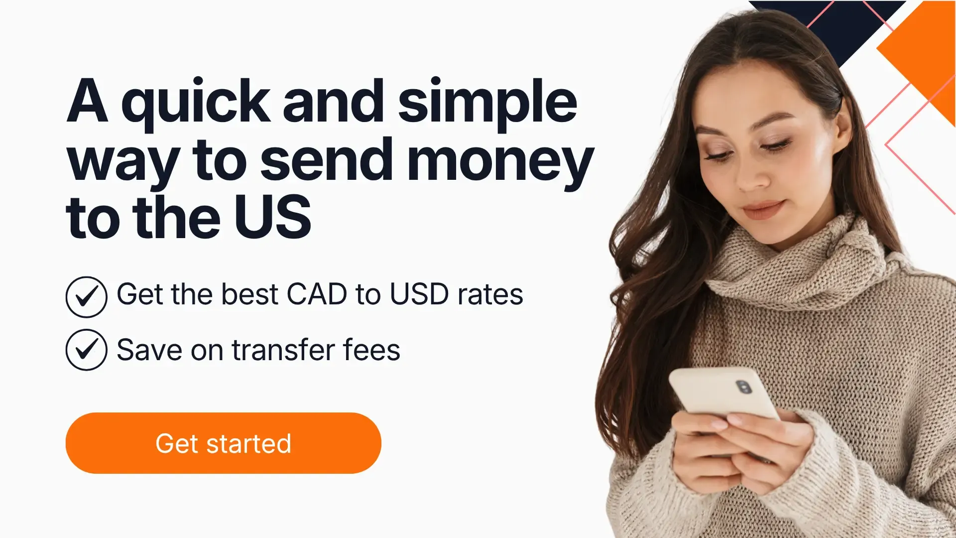 MTFX banner promoting fast and simple money transfers to the USA with competitive CAD to USD rates and low fees.