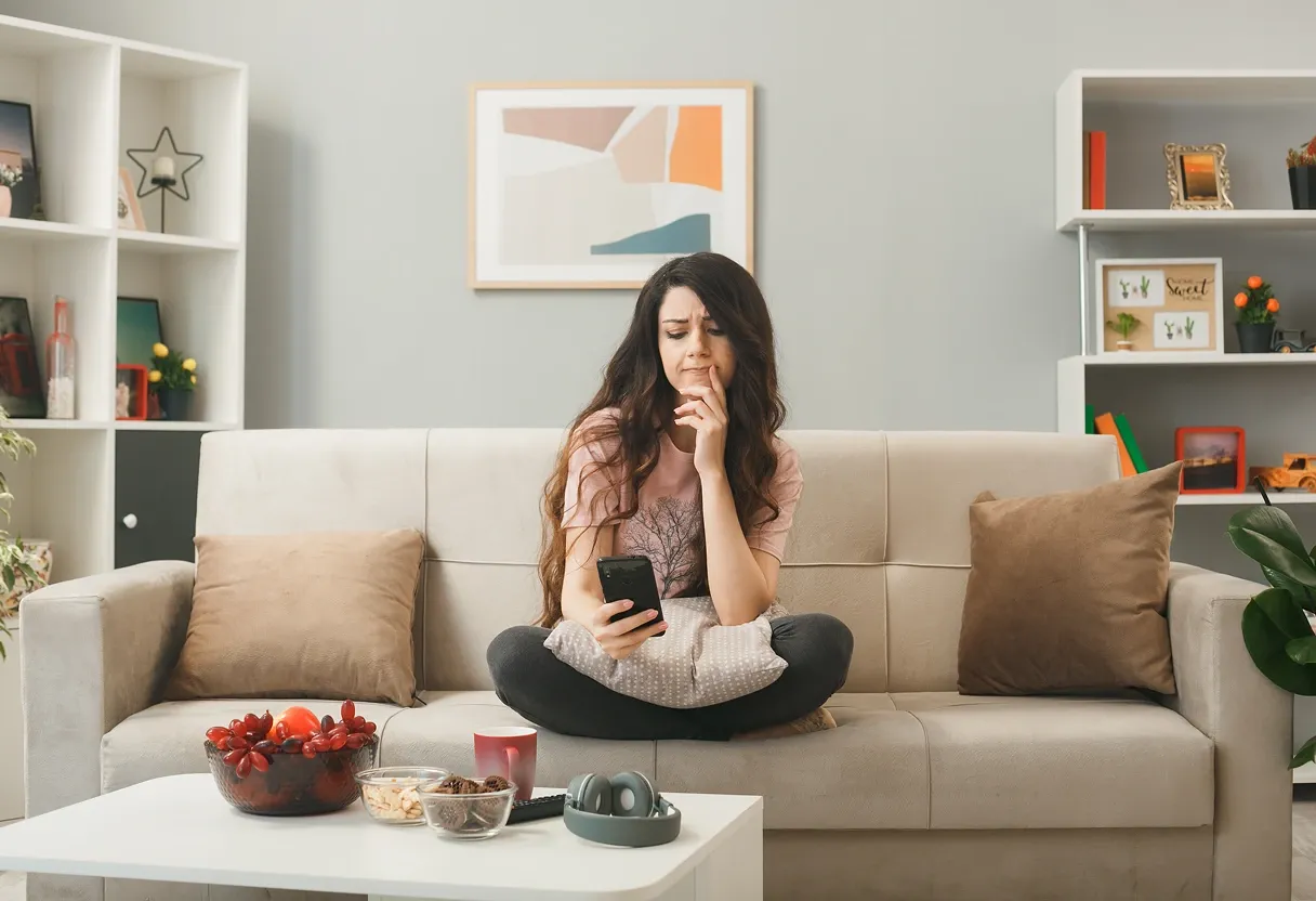 Individual reviewing international money transfer options on a smartphone at home, comparing exchange rates and overseas transfer costs.