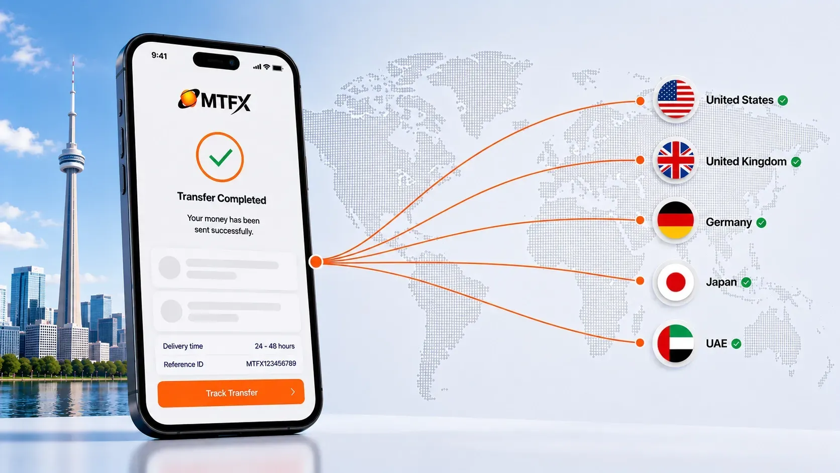 Send money outside Canada with MTFX using secure international transfers to destinations worldwide through a fast digital payment platform.