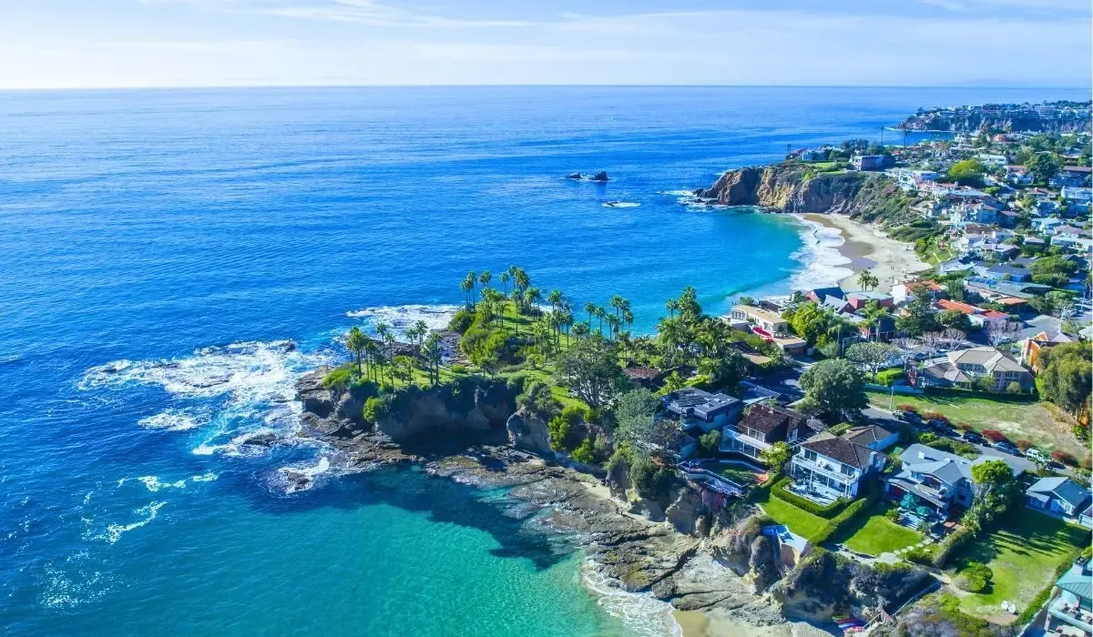 Aerial view of Laguna Beach coastline in California.