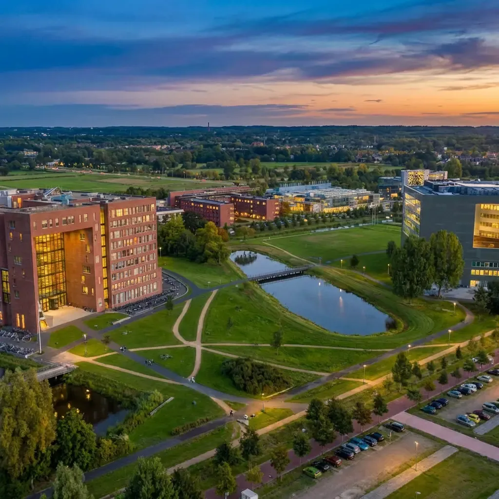Modern academic buildings and water features at Erasmus University Rotterdam. Canadian students can transfer tuition in EUR using MTFX with fast service competitive rates and lower fees.