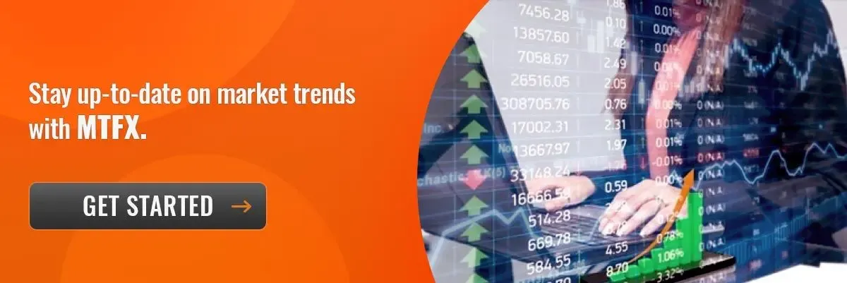 Person analyzing digital financial data with rising market arrows and currency rate indicators, highlighting the importance of staying updated on exchange rate trends.