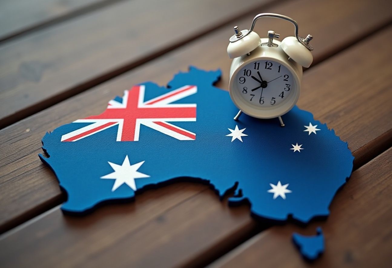Australia map with clock highlighting fast ways to send money to Australia.