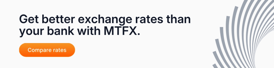 Text banner with message about better exchange rates and a “Compare rates” button with orange design elements