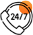24/7 customer support icon with a phone symbol and orange accent