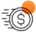 Dollar coin with motion lines and orange circle, representing fast money transfers or quick payment delivery