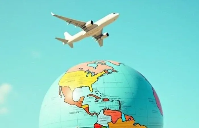 Airplane flying over a globe representing global mobility and international money transfers for expats.