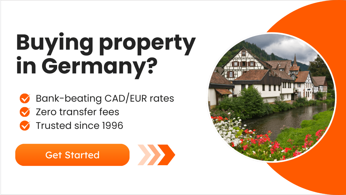 CTA Visual featuring an image of a quaint town in Germany with residential homes and greenery.