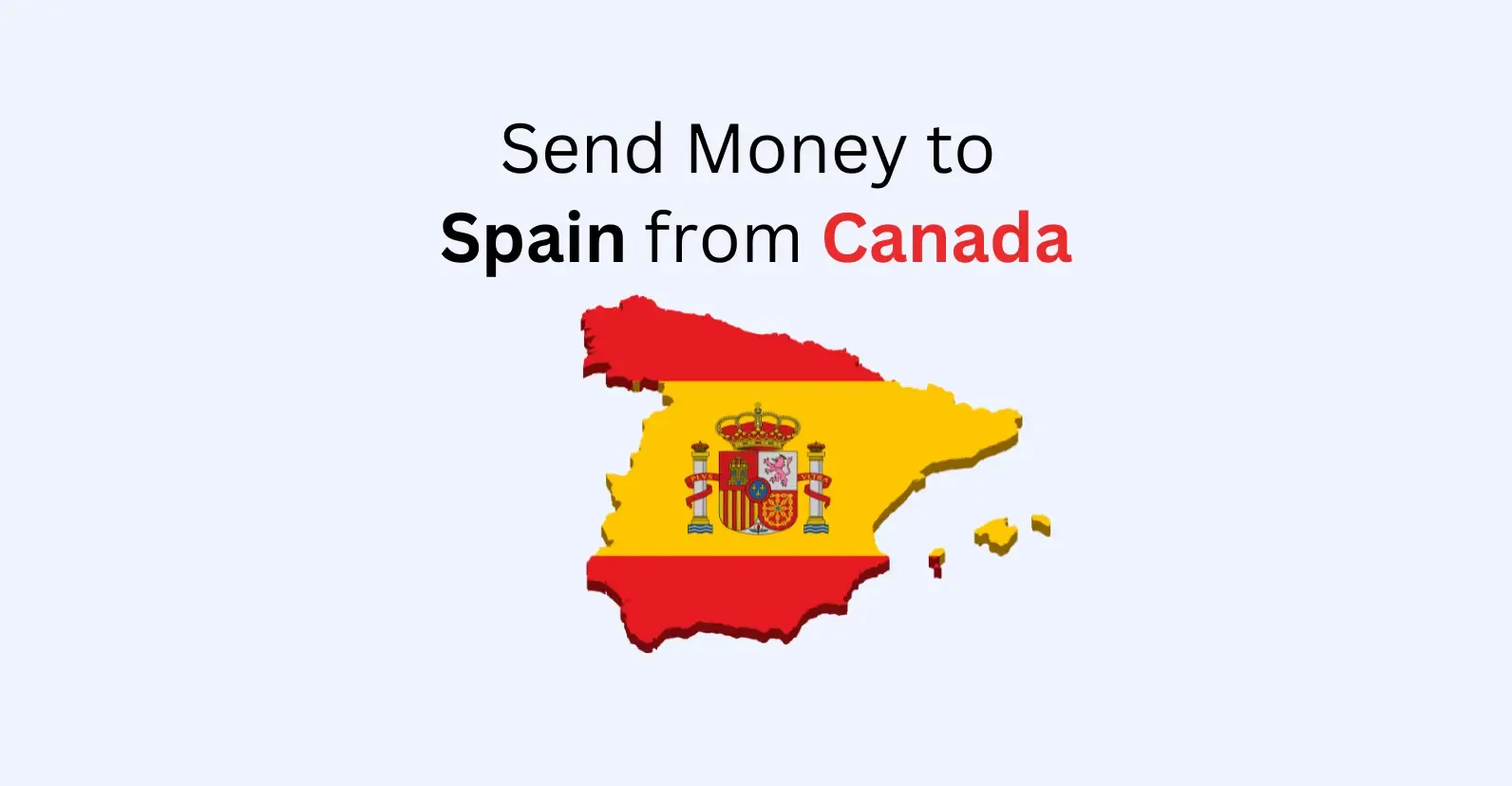 An image with text "send money to Spain from Canada" and the state of symbol of Spain on Spain's map.