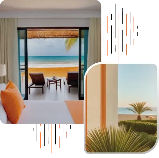 Luxury beachfront room and seaside view, representing overseas property purchases and international real estate transactions