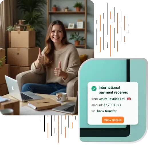 Hand holding a smartphone displaying a checkmark to indicate successful payment received, representing MTFX’s fast and secure solutions for receiving international business payments and managing B2B transactions globally.