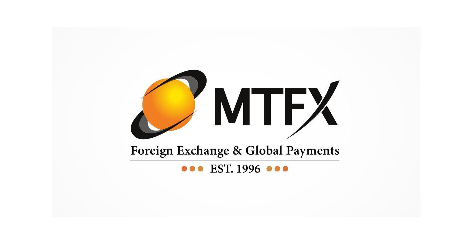 MTFX logo featuring a stylized orange and black planet graphic with the tagline 'Foreign Exchange & Global Payments' and 'Est. 1996'.