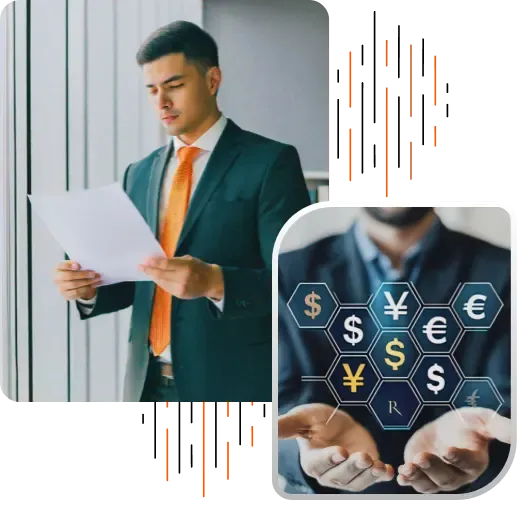 Man calculating risk in business